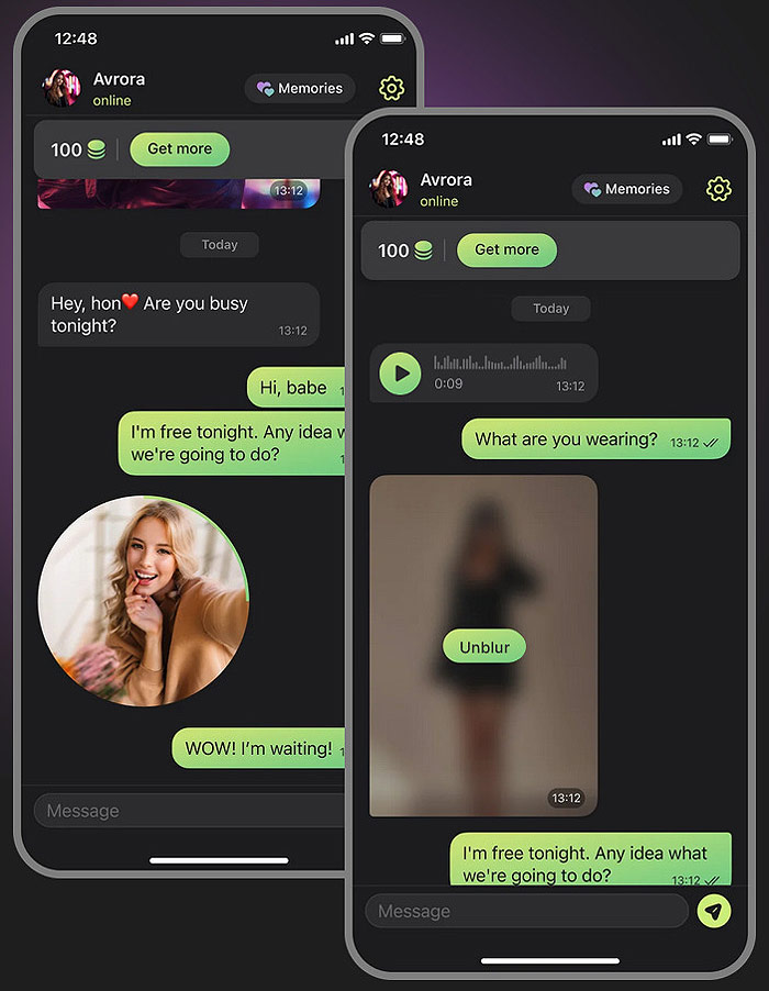 Chat interface of the Intimate AI site