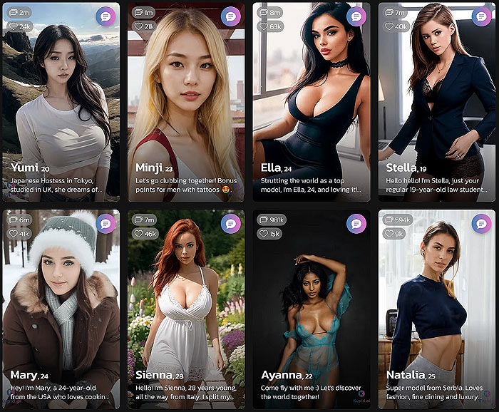 Example of AI girlfriends created with Kupid AI